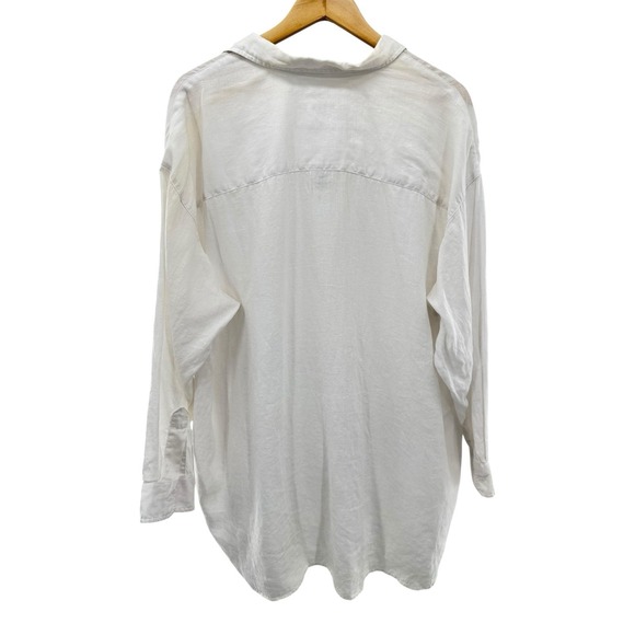 Frank & Eileen MacKenzie Button Up Shirt in White Linen Coastal Boho One Size - Picture 10 of 10